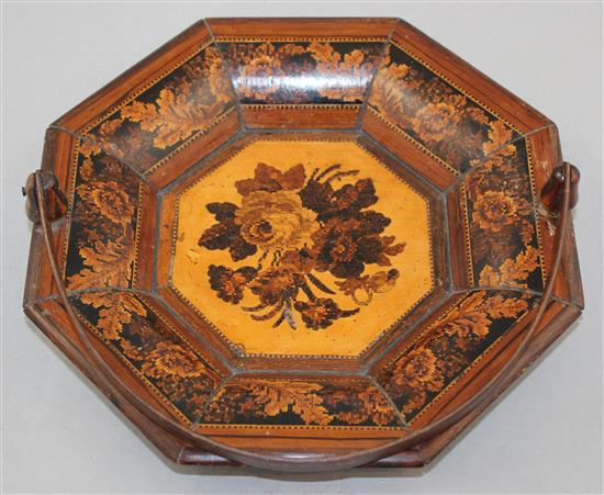 A Tunbridgeware octagonal basket, 9in.